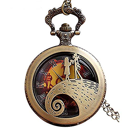 Jack Skellington Sally Tim Burton's Nightmare Before Christmas Relojes de bolsillo vintage bronce colgante cadena reloj mujeres hombres regalo