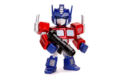 Jada Toys Transformers 253111003 Optimus Prime - Figura de Die-Cast, Ojos con luz, Pilas Incluidas, Accesorios, 10 cm, Rojo, Plateado y Azul