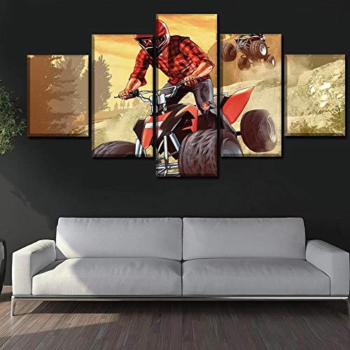 JIONGJIONG 5 Piezas Cuadros Modernos Impresión de Imagen Artística Digitalizada Lienzo Decorativo para Tu Salón o Dormitorio Estilo Abstractos Arte Grand Theft Auto V Racer Chase/150 * 80 cm