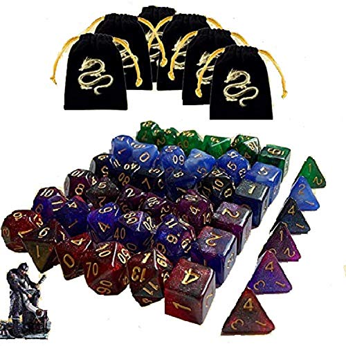 JOSE9A Dados De rol Dados D&D, 49 Piezas Colores Dobles Dados de Juego poliédricos para DND RPG Dragones y Mazmorras Juego de Mesa Pathfinder (Color Mezclado - 42 PCS)