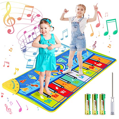 joylink Alfombra de Piano, Alfombra Musical Teclado Alfombra Musical para Niños Alfombra Musical de Teclado 10 Teclas y 8 Instrumentos de Animales para Bebé Niño Niña (130*48cm) (Azul)