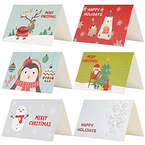 Kesote 24 Piezas de Tarjetas de Navidad de 6 Modelos con Diseños de Flores 24 Tarjetas + 24 Pegatinas Navideñas + 24 Sobres