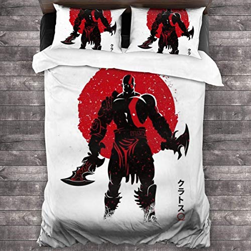 Kinhevao Kratos God of War Japón Juego de Cama de 3 Piezas Funda nórdica, Juego de Cama Decorativo de 3 Piezas con 2 Fundas de Almohada C11221