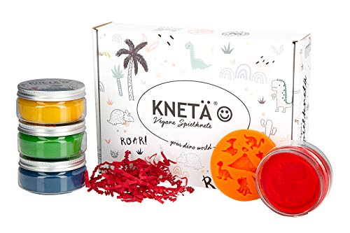 KNETÄ® plastilina para niños I plastilina Vegana I Ingredientes Naturales, Juguetes Play Dough (Set de 4 * Special *, Dino)