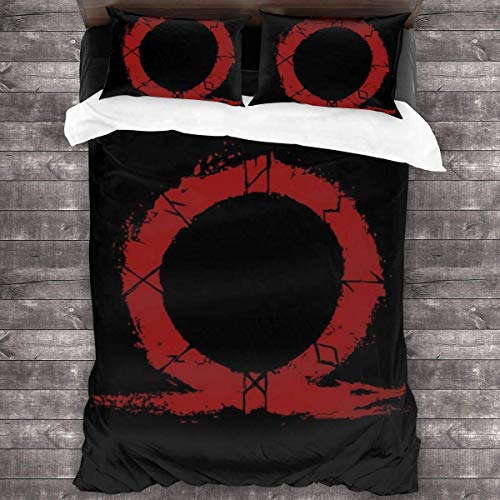 Knncch Símbolo God of War Hero Blood Silhouette Juego de Cama de 3 Piezas Funda nórdica Juego de Cama de 3 Piezas Decorativo con 2 Fundas de Almohada