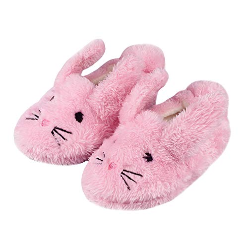 Lacofia Pantuflas Peluche de Invierno para niña o niño Zapatillas de casa de Conejo Rosa 24/25 EU