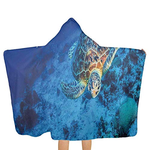 Leisure-Time Sea Turtle in Deep Blue Waters Poncho con Capucha Bath Beach Pool Towel Albornoz para niñas Niños Niños Niños pequeños Adolescentes