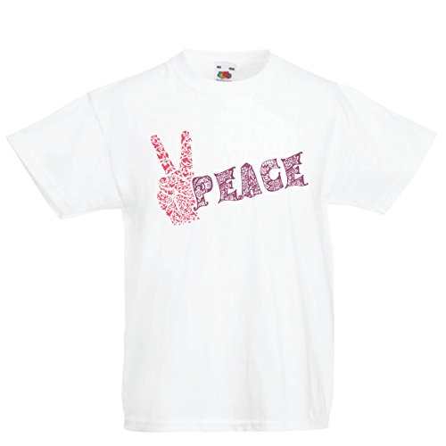 lepni.me Camiseta para Niño/Niña Símbolo de la Paz, Festival de la Hippie de los años 60 y 70, Signo de la Paz (1-2 Years Blanco Multicolor)