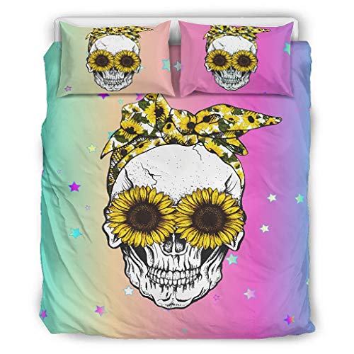 LIFOOST Juego de ropa de cama de microfibra con diseño de girasol, para todo el año, 1 funda nórdica y 2 fundas de almohada, color blanco, 168 x 229 cm