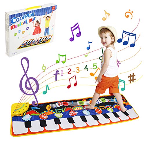 LinStyle Alfombra de Piano, Juguetes Niños 3 Años, Alfombra de Teclado Táctil Musical Touch Juego, 5 Modes & 8 Sounds Touch Juegos Educativos, 110 x 36 cm Regalos para Bebé, Niño, Niña