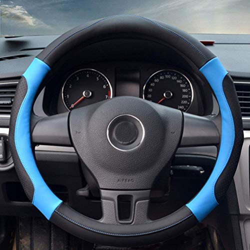 Lisaion Fundas de volante de aguja universales de 15 pulgadas con trenzado de cuero de fibra suave para coche, camión, SUV (azul)
