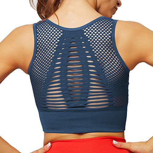 Litthing Sujetador Deportivo sin Costuras Malla Transpirable Chaleco Mujer Sujetadores para Yoga, Running, Fitness Crop Tops (Azul, M)