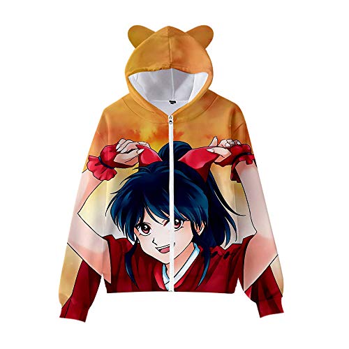 LKKOY Sudadera con Capucha Y Cremallera Anime Niño Boy's Sweatshirt Printed Niño Hoodie Yashahime: Princess Half-Demon 3D Jersey Infantil De Cremallera con Orejas De Gato L