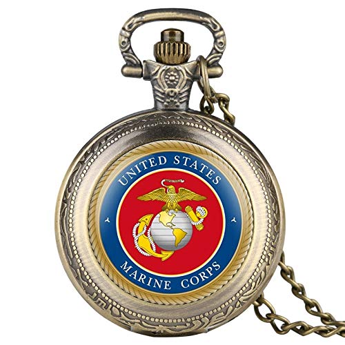 LLXXYY Hombre Mujer Reloj De Bolsillo Vendimia Collar Propósito General, Cara Roja De Cobre del Cuerpo De Infantería De Marina De Los Estados Unidos Retro Cuarzo Reloj De Bolsillo Llavero