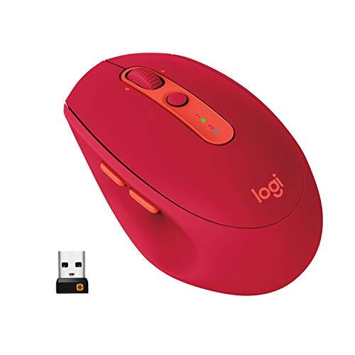 Logitech M590 Silent Ratón Inalámbrico, Multi-Dispositivos, 2.4 GHz o Bluetooth con Receptor USB Unifying, Seguimiento 1000 DPI, Batería 2 Años, PC/Mac/Portátil, Rojo