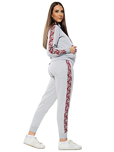 Love My Fashions® Mujer Chandal Lana Floral Panel Lateral Trotar Conjunto de Traje - Señoras Casual Acanalada Dobladillo Puños Desgastar - Sudadera con Cremallera Fondos para Gimnasio y Ciclismo