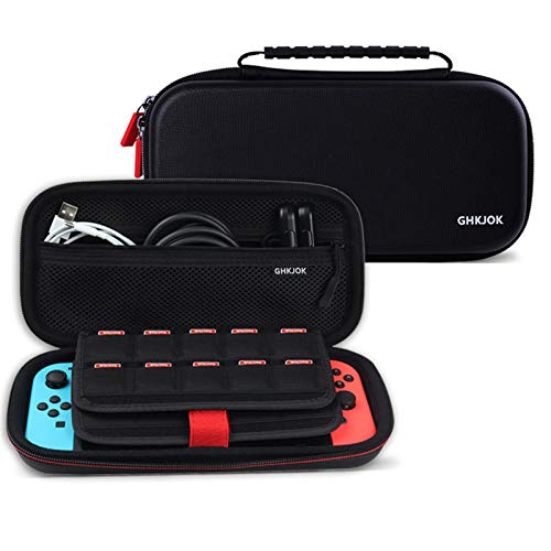 LUCYLANKER Funda para Nintendo Switch, Rígida Original con Carcasa Trasera de Agarre para Nintendo Switch Consola, Funda Protectora de Viaje con 29 Cartuchos de Juego, Doble Protección (Negro)