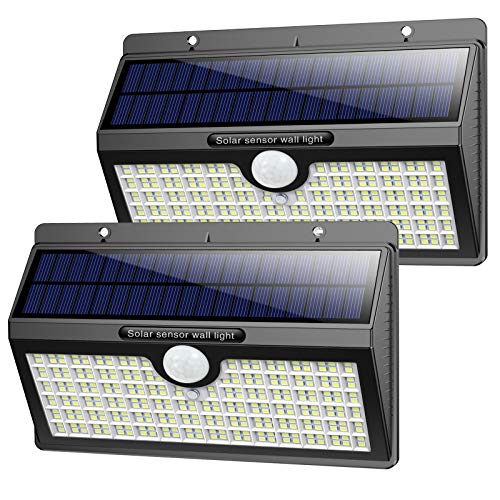 Luz Solar Exterior, Pxwaxpy【286 LED & 2600 Lumen】 Luces Solares con Sensor de Movimiento Foco Solar Exterior, 2500mAh Lámpara Solar Impermeable IP65 con 3 Modos Inteligentes para Jardín (2 Paquete)