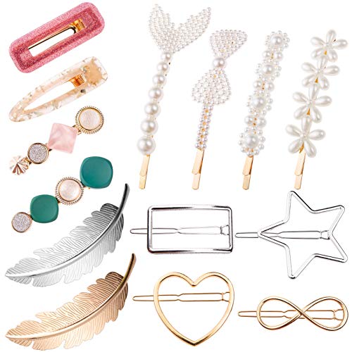 MELLIEX 14 Piezas Horquillas Pelo Mujer, Pinza de Perlas Artificiales Metal Clips de Pelo Pinzas para el Cabello de Resina Acrílica Accesorios para Mujer Niña