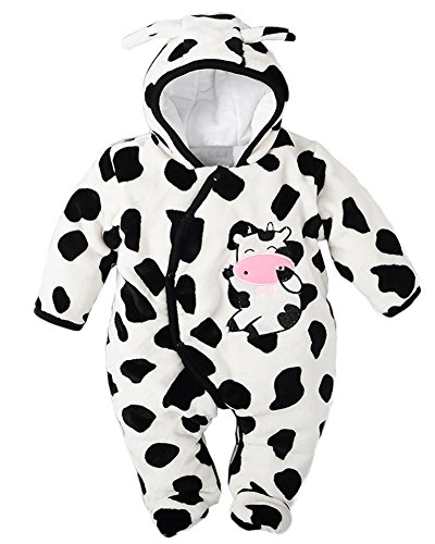 Minetom Unisex Bebés Recién Nacido Grueso Terciopelo Coral Mameluco Invierno Pelele Pijamas Niños Niñas Monos Caricatura Trajes Vaca Negro 0-2 Meses (50)