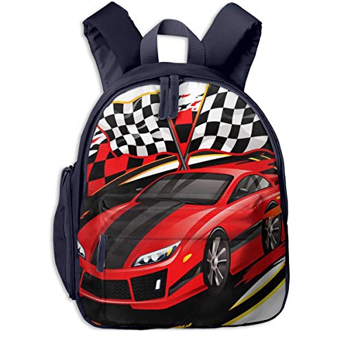 Mochilas Infantiles, Bolsa Mochila Niño Mochila Bebe Guarderia Mochila Escolar con Coche de Carreras de Carrera roja para Niños De 3 A 6 Años De Edad