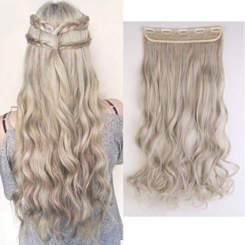 Moda Hair Extensions 60cm Rizado Una Pieza Media Cabeza Llena Clip en Extensiones de Cabello Largo Postizo Rubio ceniza mix Gris plateado