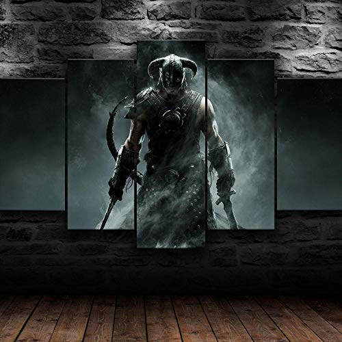 MTRSLH Cuadro En Lienzo,Imagen Impresión,Pintura Decoración, Cuadro Moderno En Lienzo 5 Piezas,The Elder Scrolls V Skyrim Juego,Murales Pared Hogar Decor XXL 150x80cm