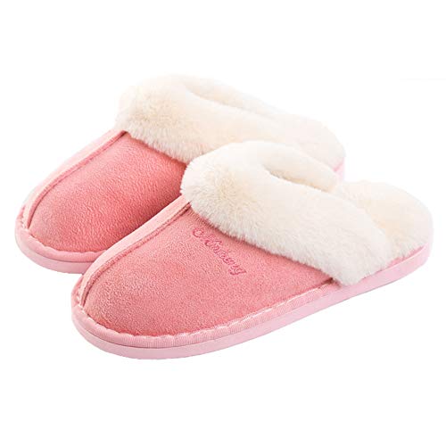 Mujer Invierno Fur Zapatillas de Estar Cerradas Calienta Pantuflas, para Interior o Exterior, Rosado, 36.5-38 EU (talla fabricante 40/41)