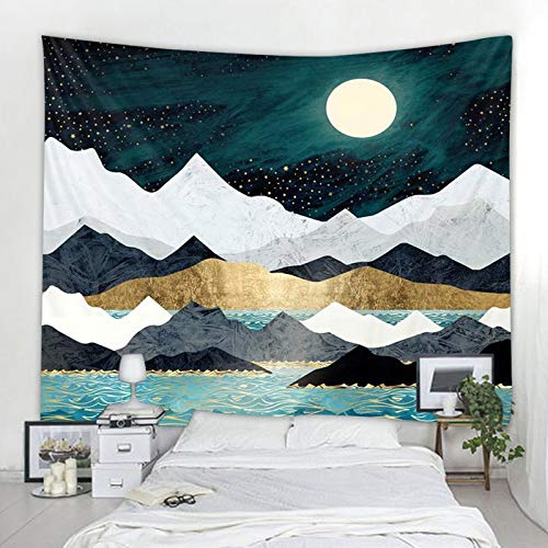 N / A Heavy Mountains, White Clouds and Moon Tapiz de Mandala Indio Colgante de Pared Bohemio Gitano Psicodélico Tapiz Brujería Tapiz Decoración del hogar Tapiz de Fondo Tela A2 150x200cm