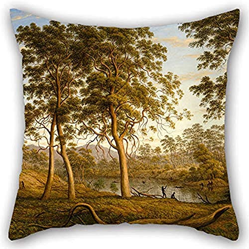 N/A John Glover-Natives en el río Ouse, Fundas de Almohada de Tiro de Tierra de Van Diemen 18X18 Pulgadas Mejor opción para Asiento de Coche de Banco