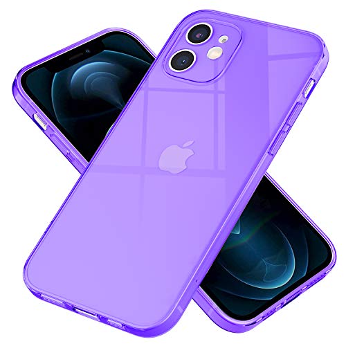 NALIA Claro Cover Neón Compatible con iPhone 12 Mini Funda, Transparente Colorido Silicona Carcasa Protectora Translucido, Delgado Case Resistente Estuche Flexible Cubierta Robusta, Color:Morado