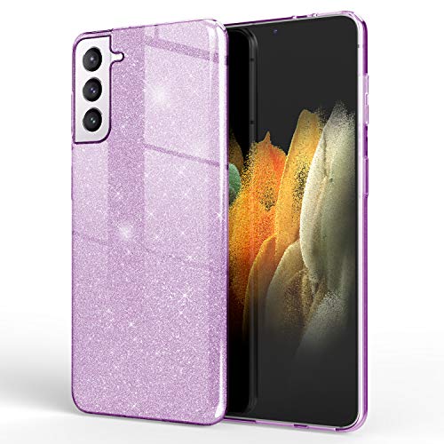 NALIA Purpurina Carcasa Compatible con Samsung Galaxy S21 Funda, Glitter Brillante Cubierta Protectora Telefono Movil TPU Cover, Smartphone Bling Bumper Estuche Resistente Diamante, Color:Morado