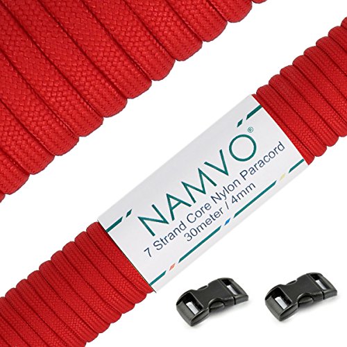 Namvo 550 Paracord Mil Spec Tipo III Cable de paracaídas de 7 Cuerdas Longitud 100 pies / 30 Metros -Gran Rojo