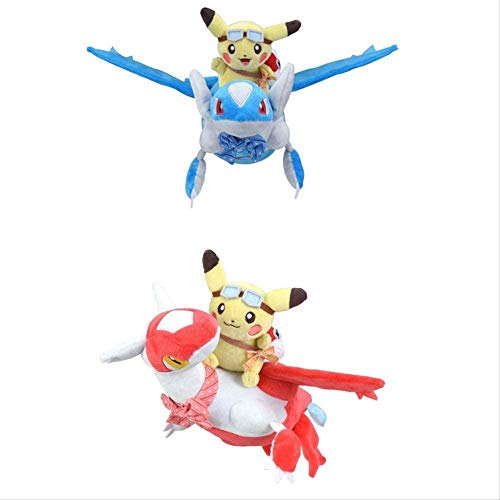 NC88 2 Piezas Pokemon Pikachu Montando Latios Latias Juguetes de Peluche 28 Cm muñecas voladoras Latios decoración muñeca niños Regalo