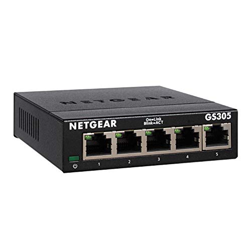 Netgear GS305 Switch 5 puertos 10/100/100, Switch Gigabit Unmanaged, switch ethernet de sobremesa, caja de metal sin ventilador