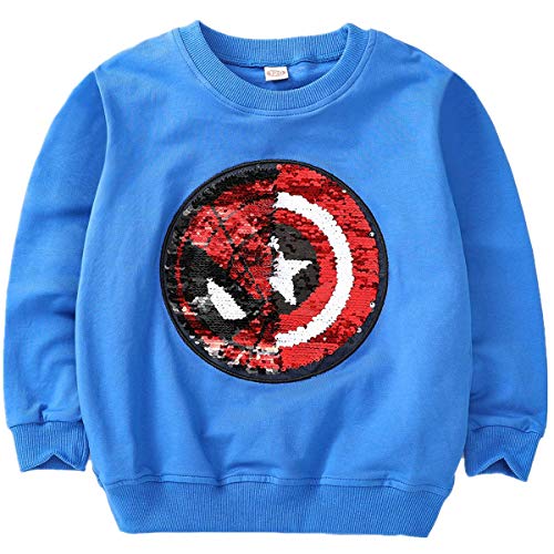 Niños Niñas Niños Superhero Flip Lentejuelas Color Moda Sudadera de Manga Larga Algodón (3-8 años) (7-8 años de Edad, B)