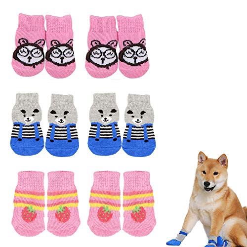 None/Brand Dzmuero Calcetines para Perros,3Juegos Calcetines para Mascotas Calcetines para Perros y Gatos de Punto Antideslizantes adecuados adecuados para Perros y Gatos pequeños y medianos