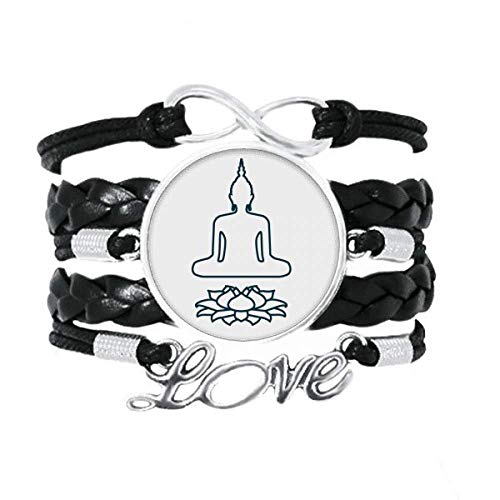 OFFbb-USA - Pulsera de meditación con trono de loto (cuero), diseño de amor, cuerda trenzada
