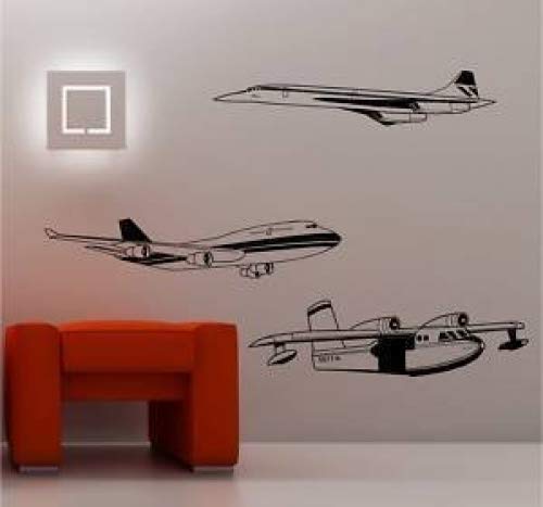 Online Design 3X Aviones Concorde Pegatina Adhesiva Vinílica Pared Niños - Plateado