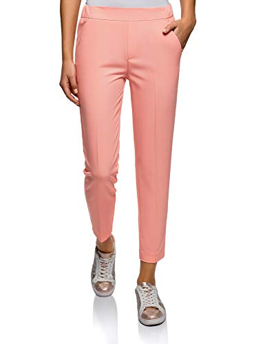 oodji Ultra Mujer Pantalones Ajustados con Cintura Elástica, Rosa, DE 36 / EU 38 / S