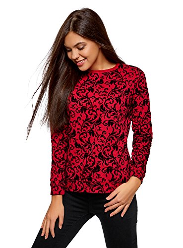 oodji Ultra Mujer Suéter con Estampado de Felpa, Rojo, ES 38 / S