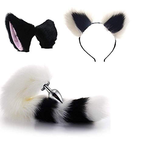 Orejeras Diadema Tocado + Orejas de gato Pinzas para el cabello + Cola de zorro B-ütt an-âl Pl-ùg T-ö-ys Cromo Cosplay