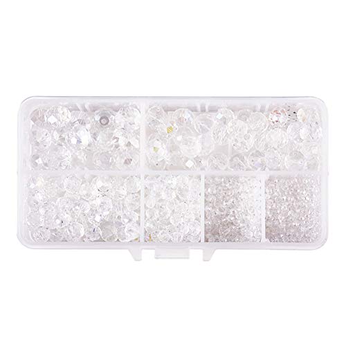 PandaHall Aproximadamente 910 unidades / caja de cuentas de cristal transparentes chapado facetado Abacus claro color AB chapado de 3/4/6/8/10/12 mm para pulseras, collares, bisutería, manualidades