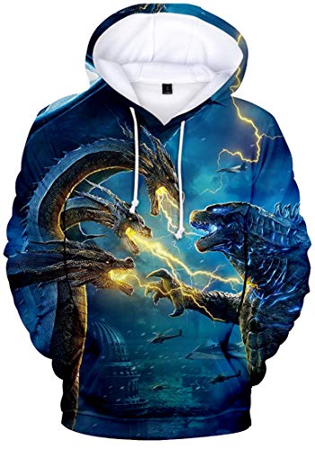 PANOZON Sudadera para Niños Impresión de Godzilla para Fanes de Godzilla Monstruos con Capucha y Bolsillo (L, Relámpago-5)