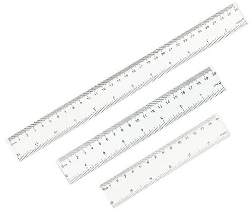 Paquete de 3 reglas de plástico rectas, 15, 20, 30 cm, herramienta de medición transparente