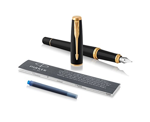 Parker Urban 1931601 - Pluma estilográfica (negro tenue de adorno dorado, plumín medio y tinta azul)