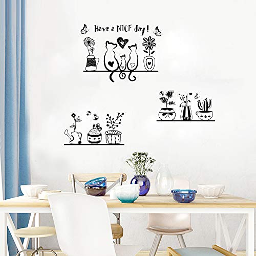 Pegatinas Pared Decorativos Infantiles Niños Vinilos Pared Gatos Macetas Flores Mariposas Stickers Adhesivos Habitación Dormitorio Salón Ventana