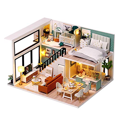 Perfeclan Kit de casa de muñecas en Miniatura con Muebles, Juego de minicasa de Madera, Adultos y Adolescentes - Sin Prueba de Polvo