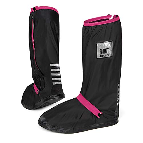 PERLETTI - Cubrecalzados Impermeables Negros Altos - Cubrezapatillas Reflectantes Antideslizantes - Galochas Lluvia Nieve - Protectores Zapatos PVC Resistentes y Reutilizables (M 40/42, Fuchsia)