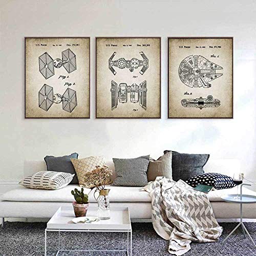 Pintura de arte Vintage de patente de Star Wars nave espacial Halcón Milenario carteles de lona Retro impresiones cuadros de pared para decoración de habitación de niños